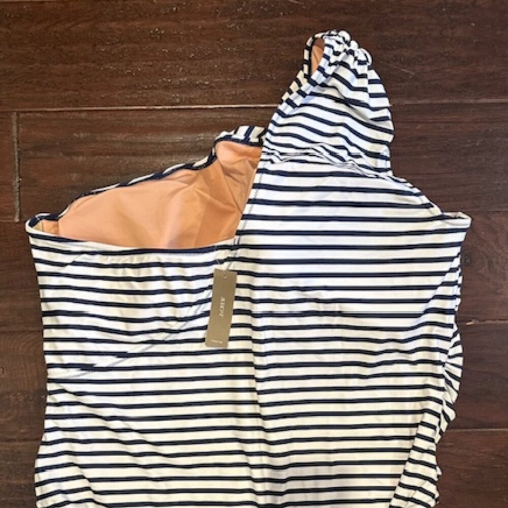 J.Crew One-Shoulder Ruched One-Piece Swimsuit - Navy White Stripe (New W/ Tags)